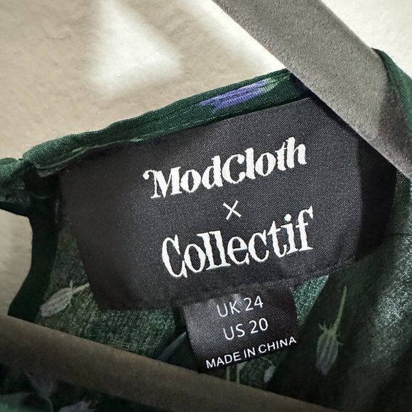 ModCloth x Collectif Womens Size 20 2X Green Floral Long Sleeve Blouse Tie Back - Picture 4 of 5